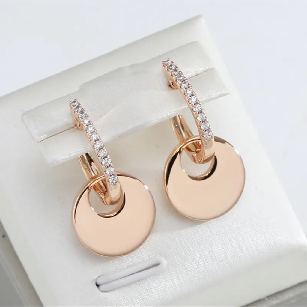New Gold Plated White Zircon Dangle Earrings